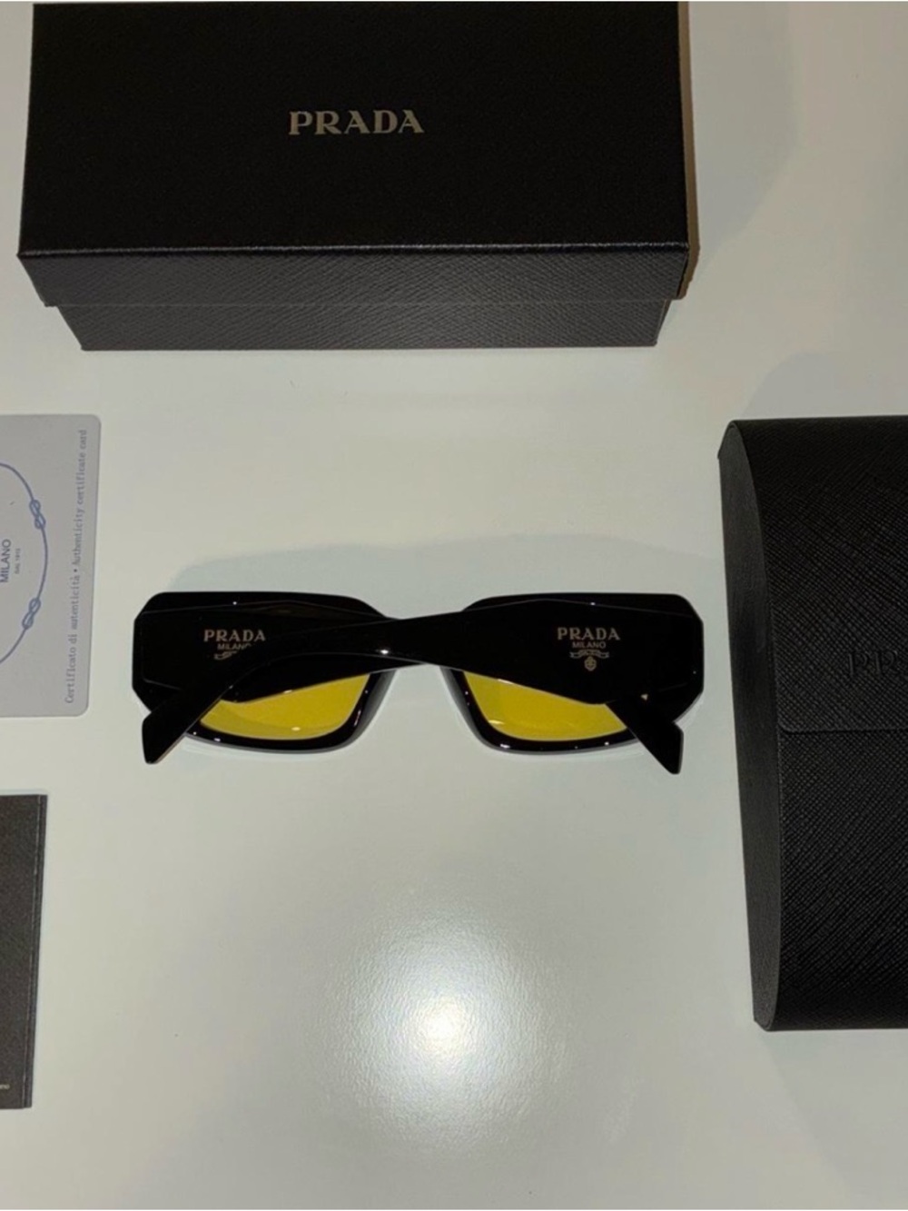 Prada Black Frames with Yellow Lenses Sunglasses